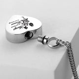 Heart Rose Cremation Urn Necklace for Ashes - Always in our hearts