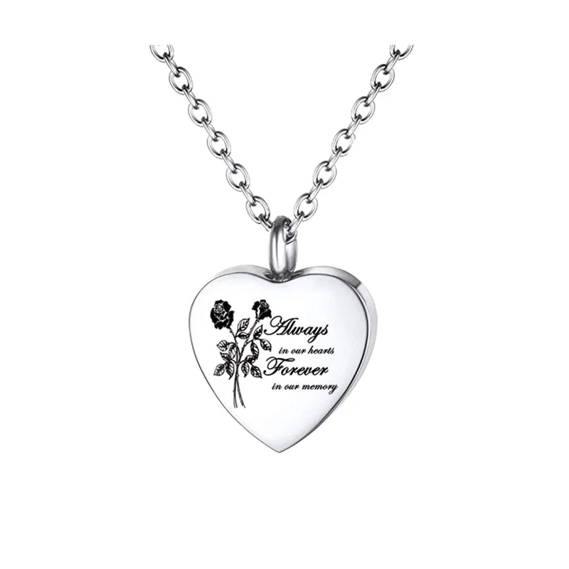 Heart Rose Cremation Urn Necklace for Ashes - Always in our hearts
