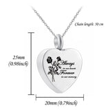 Heart Rose Cremation Urn Necklace for Ashes - Always in our hearts