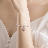 Heart & Rose Flower Dangle Charms 925 Sterling Silver