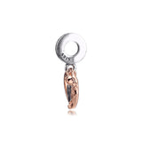 Heart & Rose Flower Dangle Charms 925 Sterling Silver