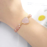 Heart Rose Quartzs Wrap Bracelet Pink Stone Crystal Charm Bohemian Gift