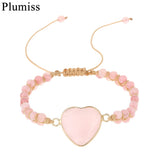 Heart Rose Quartzs Wrap Bracelet Pink Stone Crystal Charm Bohemian Gift