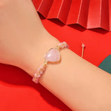 Heart Rose Quartzs Wrap Bracelet Pink Stone Crystal Charm Bohemian Gift