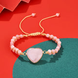 Heart Rose Quartzs Wrap Bracelet Pink Stone Crystal Charm Bohemian Gift