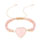 Heart Rose Quartzs Wrap Bracelet Pink Stone Crystal Charm Bohemian Gift