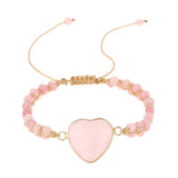 Heart Rose Quartzs Wrap Bracelet Pink Stone Crystal Charm Bohemian Gift