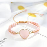 Heart Rose Quartzs Wrap Bracelet Pink Stone Crystal Charm Bohemian Gift