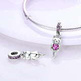 925 Silver LOVE Heart CZ Dangle Charm Beads for Bracelet