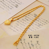 24k Yellow Heart Pendant Necklace for Women, Love Clavicle Chain, Valentine Gift
