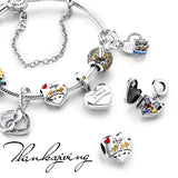925 Silver Heart Beads Family Charm for Bracelet Necklace Jewelry Making
