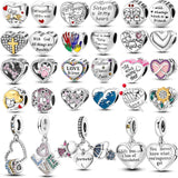 925 Silver Heart Beads Family Charm for Bracelet Necklace Jewelry Making