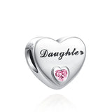 925 Sterling Silver Heart Shape Family Charms Pendant Bead