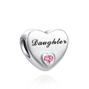 925 Sterling Silver Heart Shape Family Charms Pendant Bead