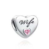 925 Sterling Silver Heart Shape Family Charms Pendant Bead