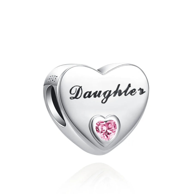 925 Sterling Silver Heart Shape Family Charms Pendant Bead