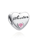 925 Sterling Silver Heart Shape Family Charms Pendant Bead
