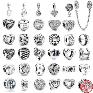 925 Sterling Silver Flower Mum Mom of my Heart Charms DIY Beads