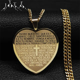 Heart Shape Bible Cross Necklace Women Stainless Steel Long Chain Necklaces