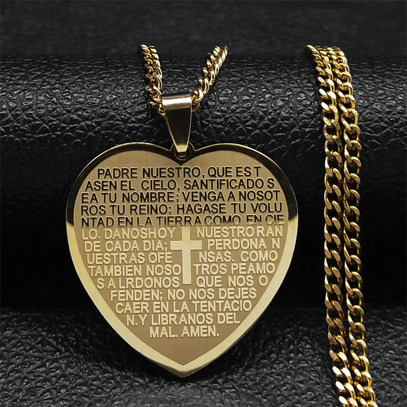 Heart Shape Bible Cross Necklace Women Stainless Steel Long Chain Necklaces