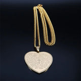 Heart Shape Bible Cross Necklace Women Stainless Steel Long Chain Necklaces