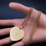 Heart Shape Bible Cross Necklace Women Stainless Steel Long Chain Necklaces