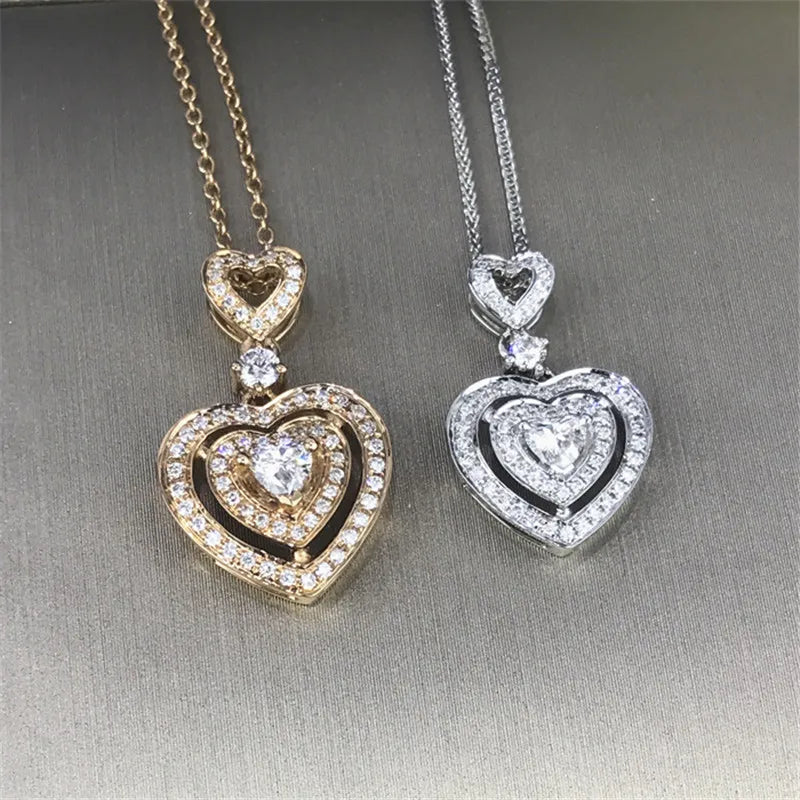 Heart Shape Diamond Pendant 925 Sterling Silver Charm Necklace For Women