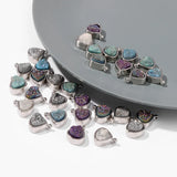 Heart Shape Druzy Agates Pendant Silver Stainless Steel Charms
