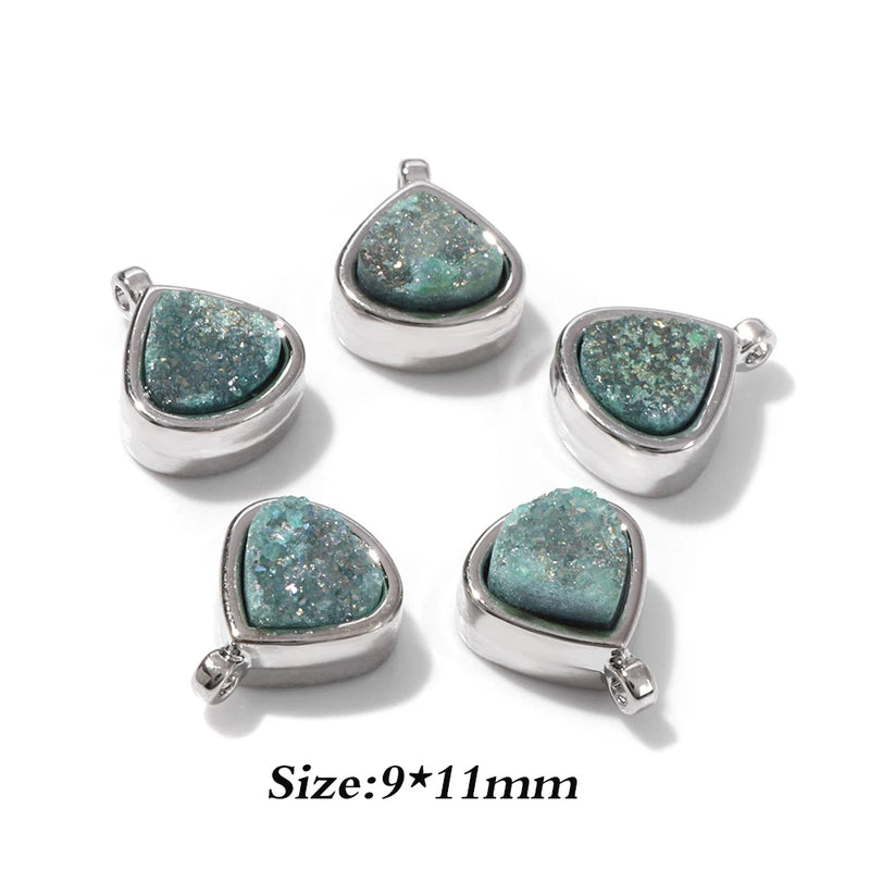 Heart Shape Druzy Agates Pendant Silver Stainless Steel Charms
