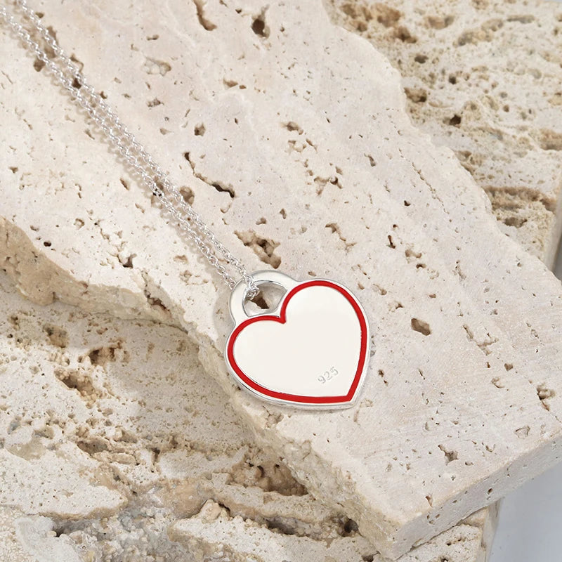 Enamel Heart Necklace S925 Sterling Silver Wedding Jewelry