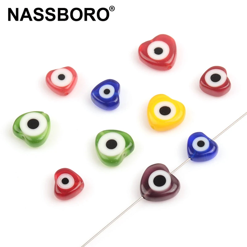 Heart Shape Eye Beads 8mm 10mm Colorful Round Charm Evil Glass Beads DIY