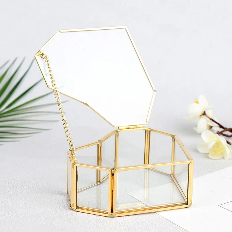 Heart Shape Glass Jewelry Box Wedding Ring Organizer Holder