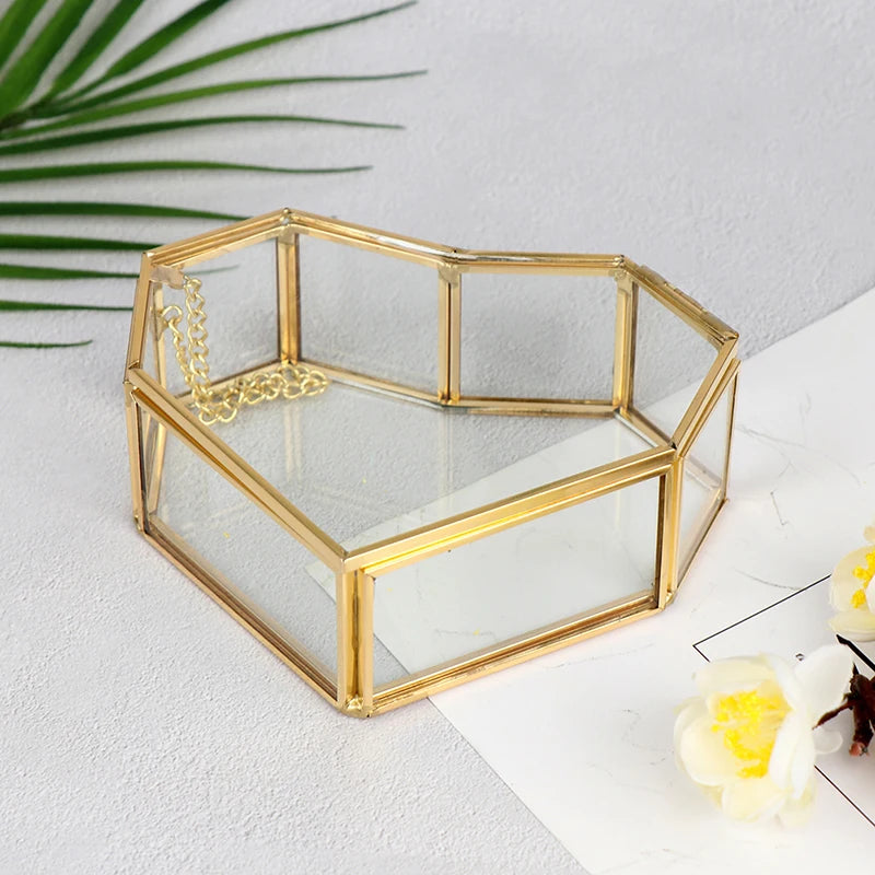Heart Shape Glass Jewelry Box Ring Organizer Holder