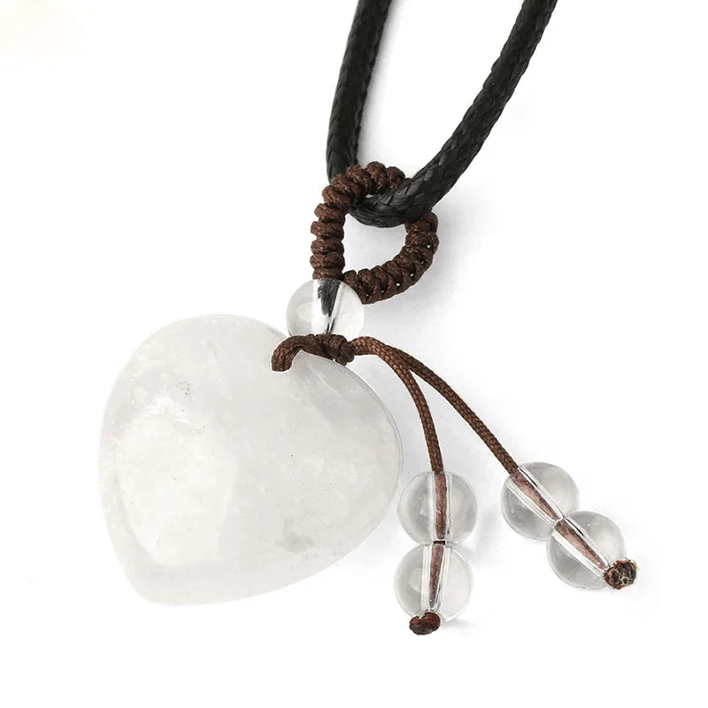 Heart-Shaped Crystal Stone Necklace for Luck and Protection