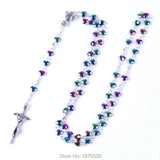 Heart Shape Hematite Bead Colorful Rosary Necklace Cup Center Pope Crucifix