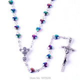 Heart Shape Hematite Bead Colorful Rosary Necklace Cup Center Pope Crucifix