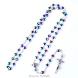 Heart Shape Hematite Bead Colorful Rosary Necklace Cup Center Pope Crucifix
