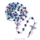 Heart Shape Hematite Bead Colorful Rosary Necklace Cup Center Pope Crucifix