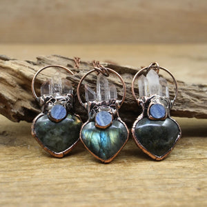 Labradorite Heart Pendant Antique Copper Crystal Necklace