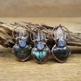 Labradorite Heart Pendant Antique Copper Crystal Necklace