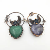 Heart Shape Green Adventurine Pendant Moon Star Necklace Choker