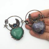 Heart Shape Green Adventurine Pendant Moon Star Necklace Choker