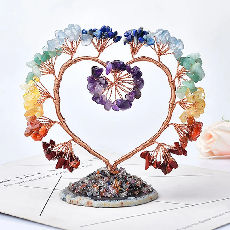 Heart Shape Healing Crystal Lucky Tree Love Decoration Agate Slices Stone