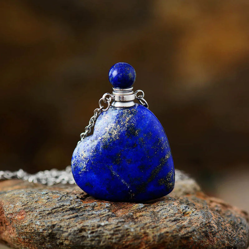 Heart Shape Natural Stone Essential Oil Diffuser Pendant Perfume Bottle Necklace