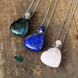 Heart Shape Natural Stone Essential Oil Diffuser Pendant Perfume Bottle Necklace