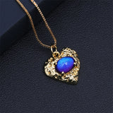Heart Pendant Choker Necklace Colorful Zircon Chain Brass Copper Jewelry