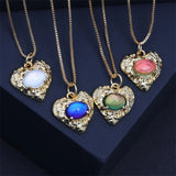 Heart Pendant Choker Necklace Colorful Zircon Chain Brass Copper Jewelry