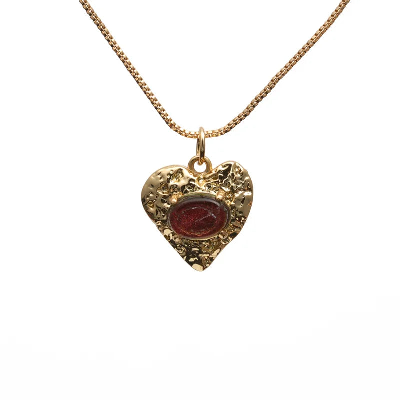 Heart Pendant Choker Necklace Colorful Zircon Chain Brass Copper Jewelry