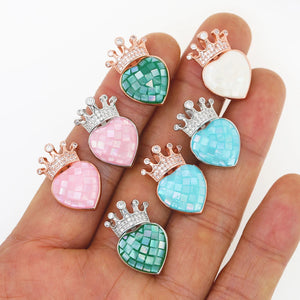 Heart Shape Pendant Jewelry Findings Crown Heart Enamel Women Romantic Necklace