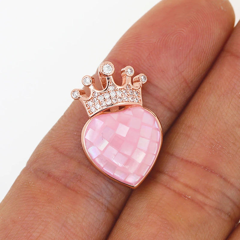 Heart Shape Pendant Jewelry Findings Crown Heart Enamel Women Romantic Necklace